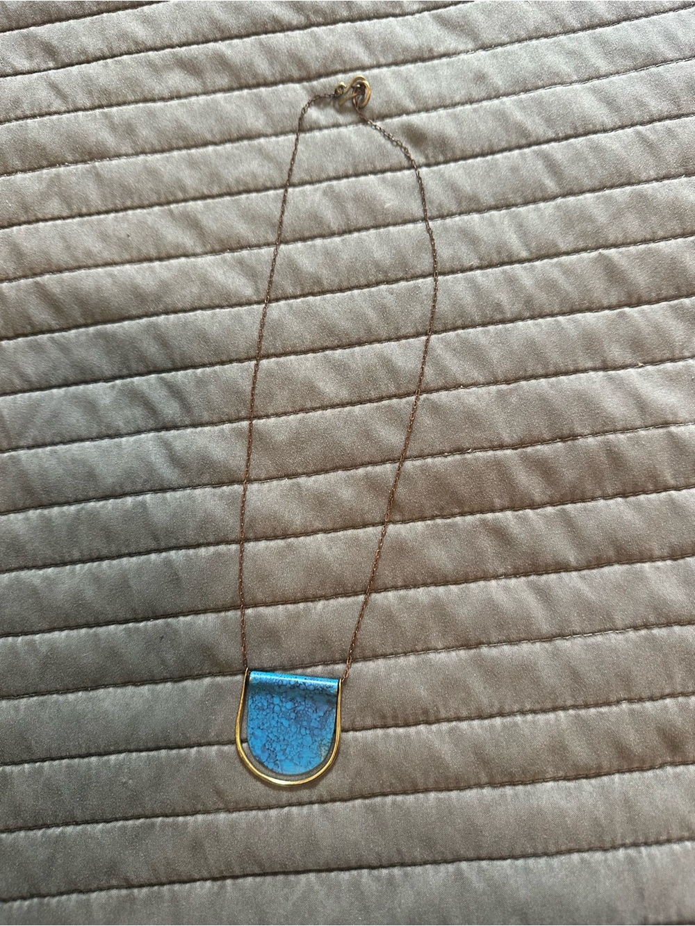Blue Patina Pendant Necklace with Gold Frame